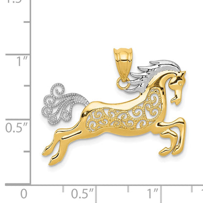 14k Yellow & Rhodium Gold w/ Rhodium Filigree Horse Pendant