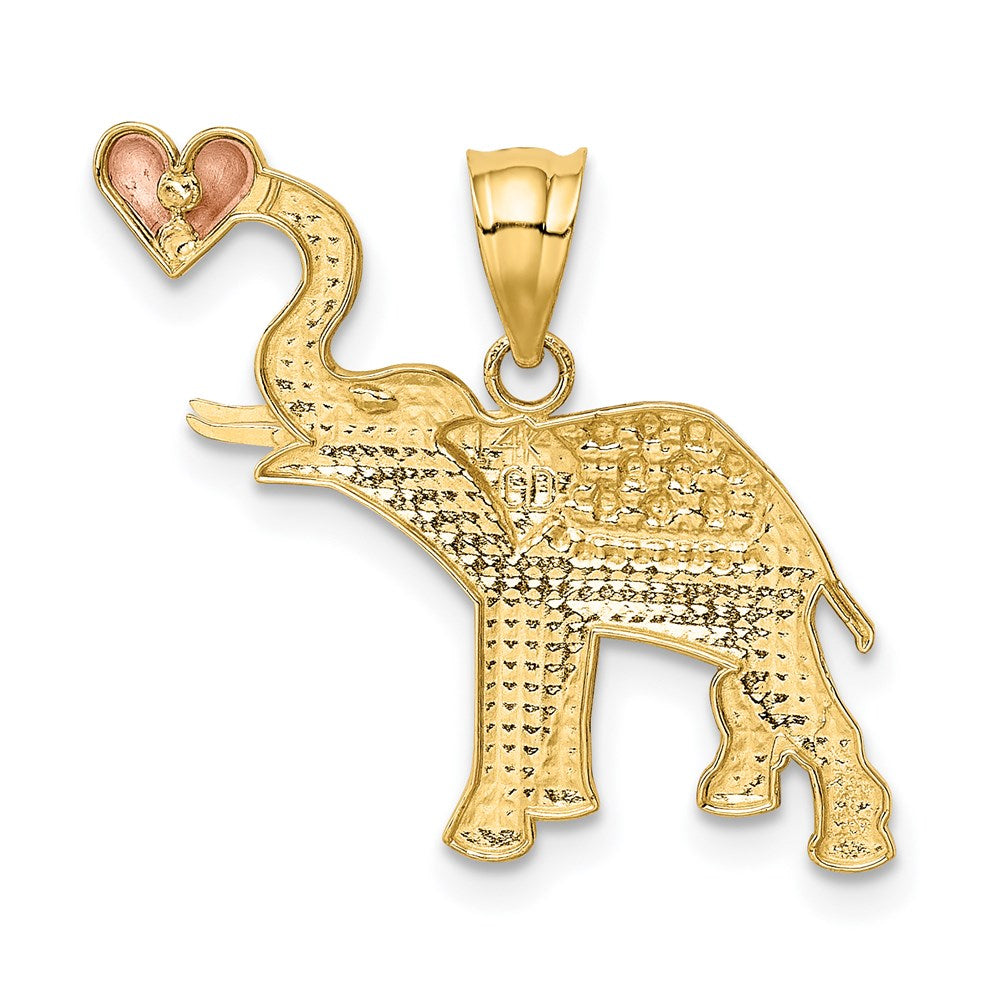 14k Two-tone Gold w/White Rhodium D/C Elephant w/Heart Pendant