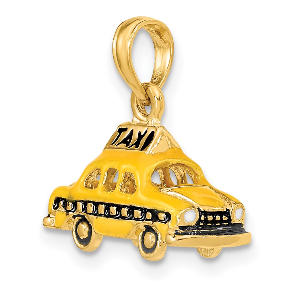 14k Yellow Gold 3D Enameled TAXI Pendant