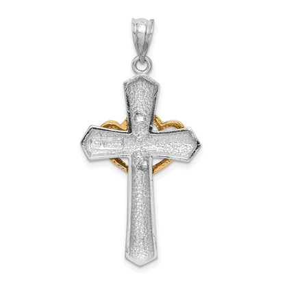 14k Two-tone Gold Cross w/Hearts Pendant