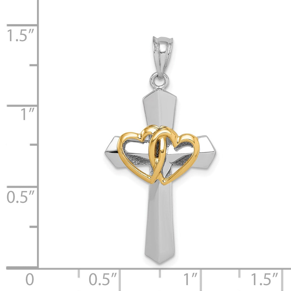 14k Two-tone Gold Cross w/Hearts Pendant