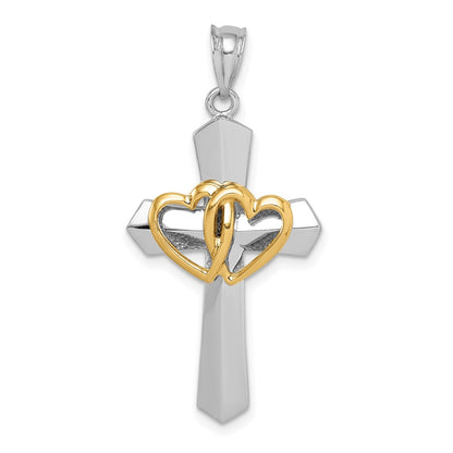 14k Two-tone Gold Cross w/Hearts Pendant