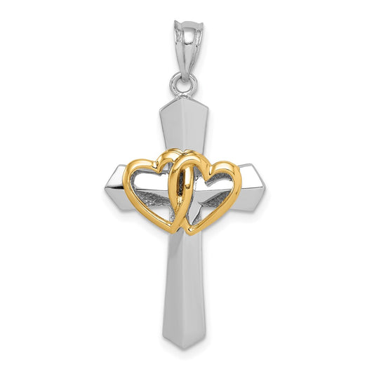 14k Two-tone Gold Cross w/Hearts Pendant