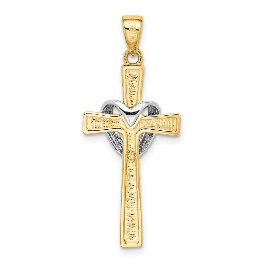 14k Yellow & Rhodium Gold w/Rhodium Polished Heart Cross Pendant