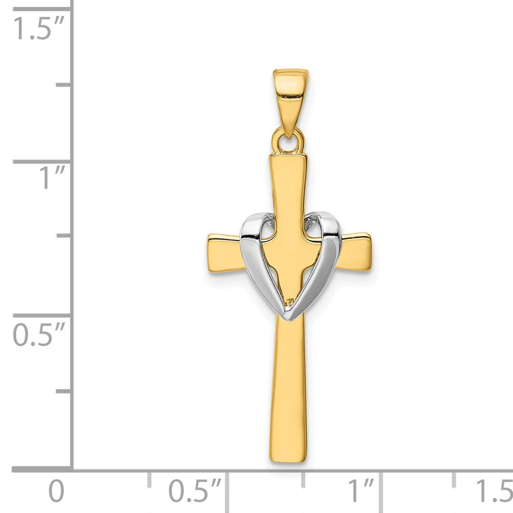14k Yellow & Rhodium Gold w/Rhodium Polished Heart Cross Pendant