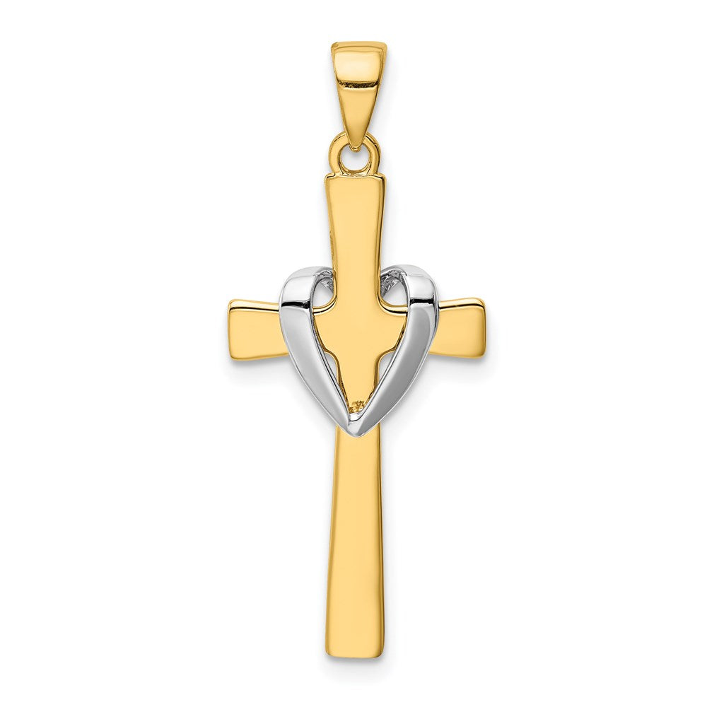 14k Yellow & Rhodium Gold w/Rhodium Polished Heart Cross Pendant
