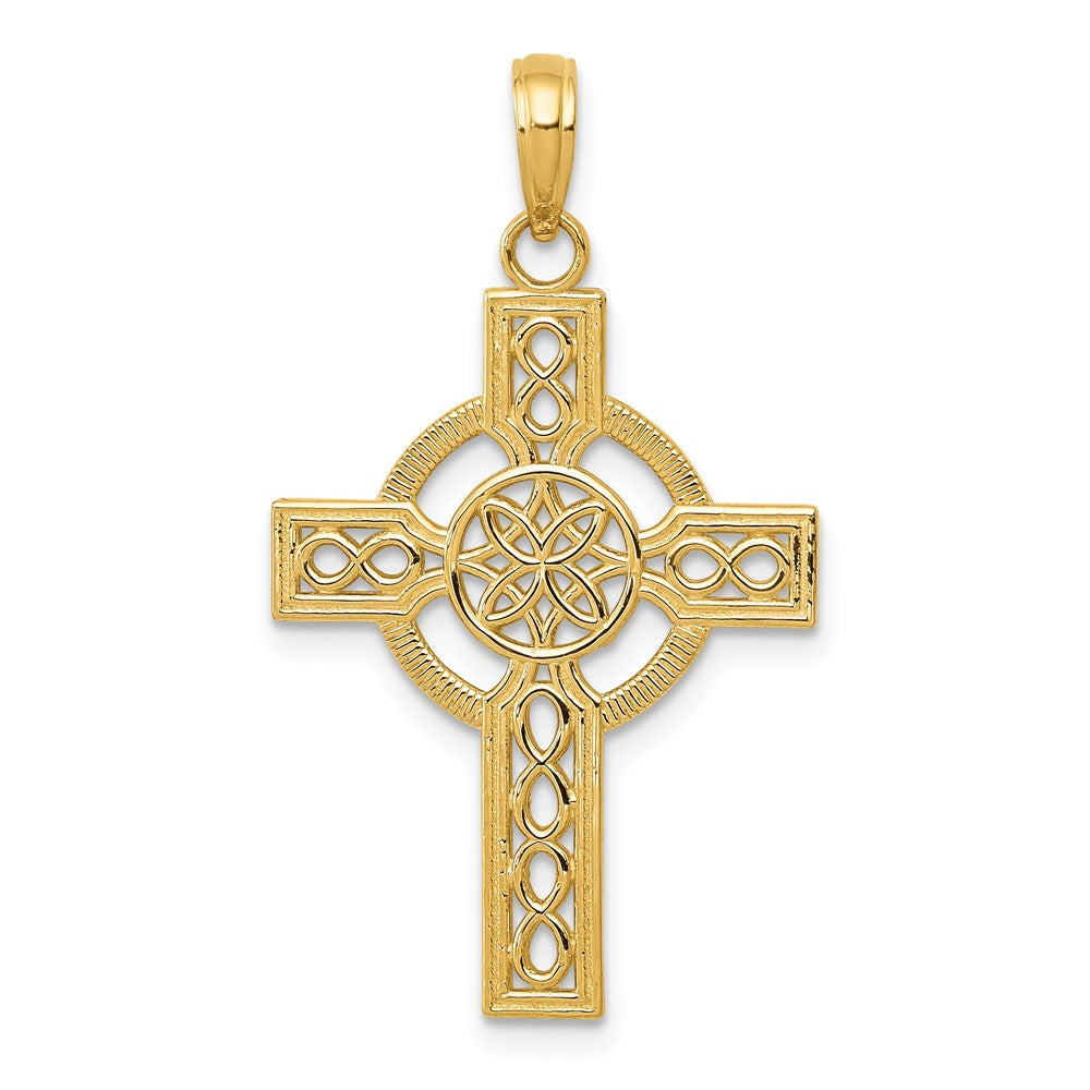14k Yellow Gold Diamond-cut Celtic Cross Pendant