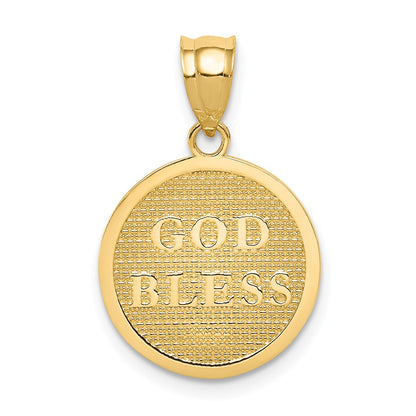 14k Yellow Gold Reversible Cross and GOD BLESS Charm