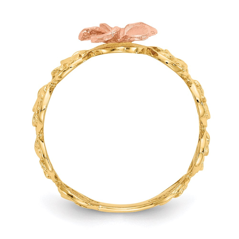 14k yellow rose gold diamond cut plumeria flower ring k5126
