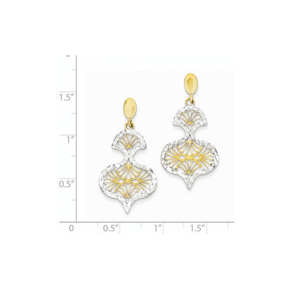 14k Yellow & Rhodium Gold & Rhodium Diamond-cut Dangle Post Earrings