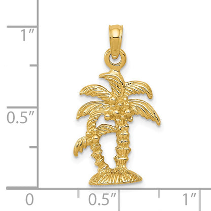14k Yellow Gold Gold Polished / Textured Double Palm Trees Pendant