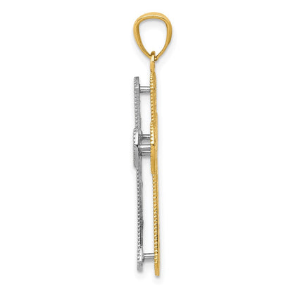 14k Two-tone Gold Polished 2 Level Cross Pendant