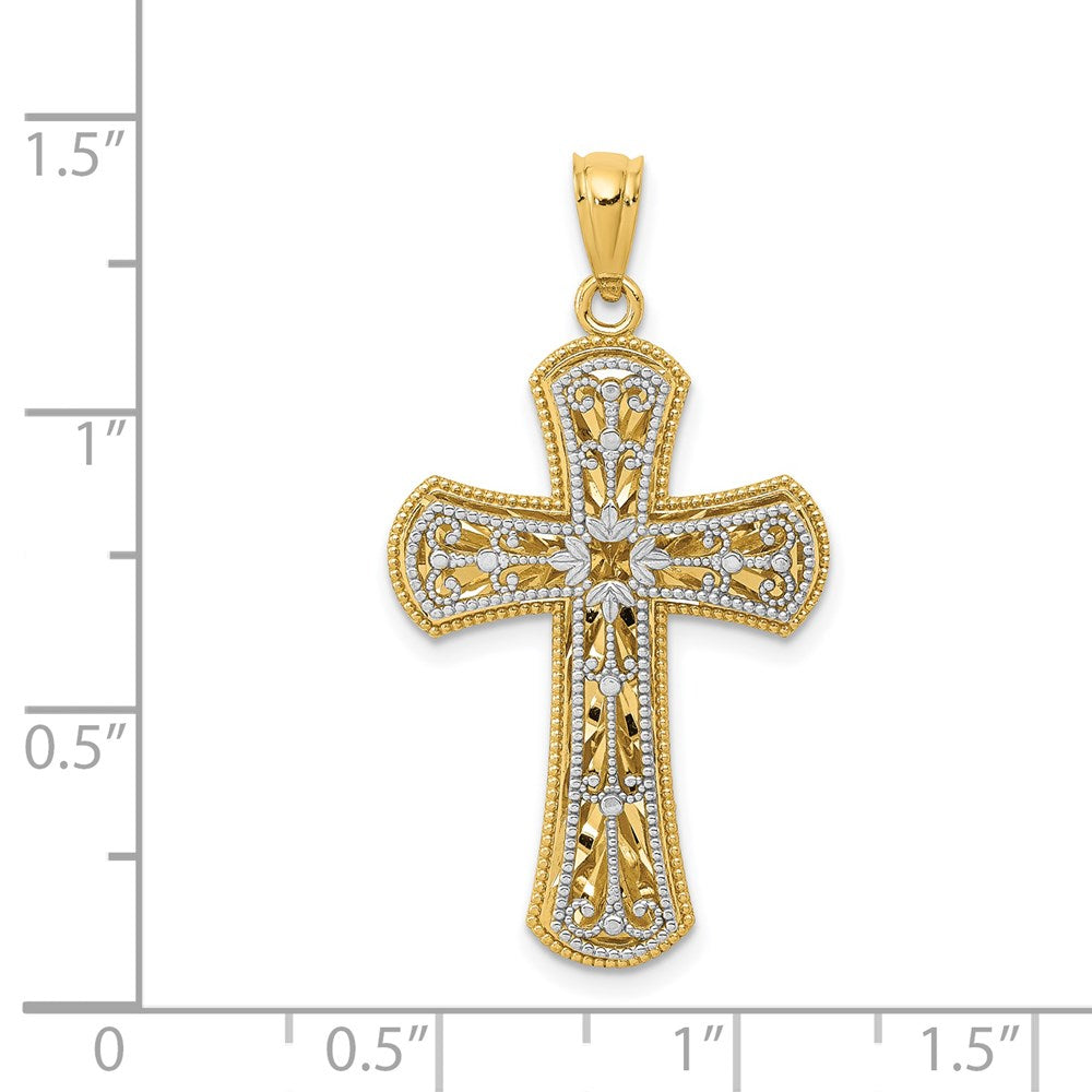 14k Two-tone Gold Polished 2 Level Cross Pendant