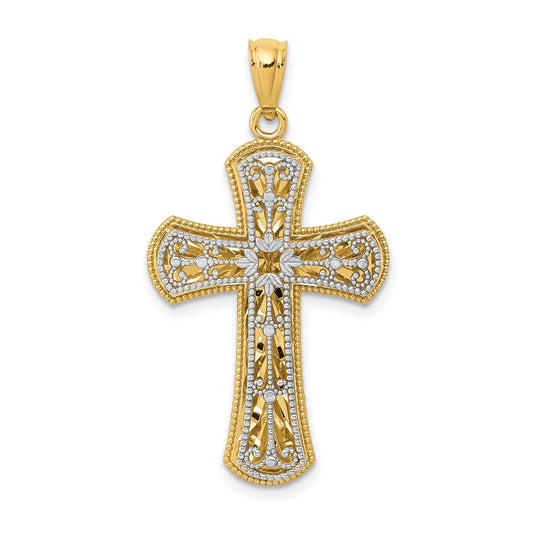14k Two-tone Gold Polished 2 Level Cross Pendant