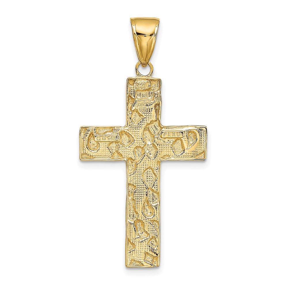 14k Yellow Gold Polished/Textured Nugget Style Cross Pendant