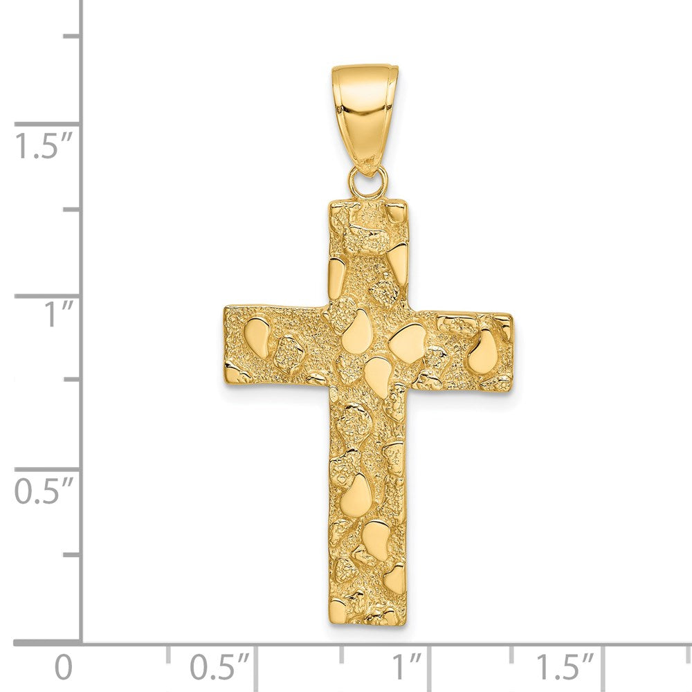 14k Yellow Gold Polished/Textured Nugget Style Cross Pendant
