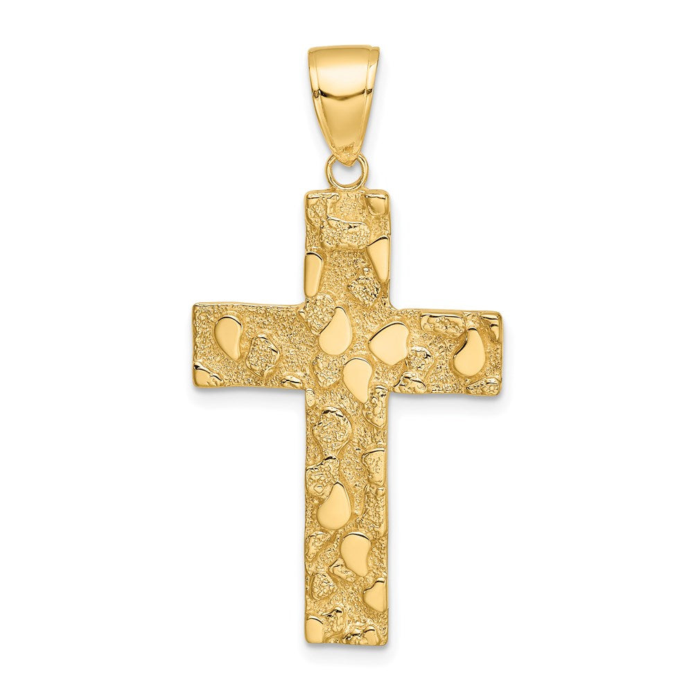 14k Yellow Gold Polished/Textured Nugget Style Cross Pendant