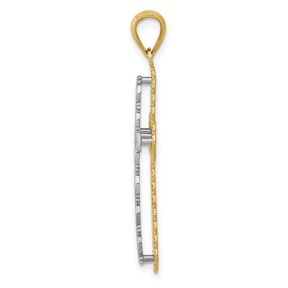 14k Two-tone Gold Gold Polished 2 Level Cross Pendant