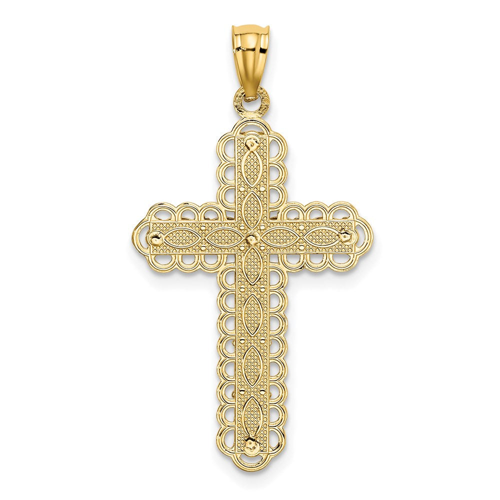 14k Two-tone Gold Gold Polished 2 Level Cross Pendant