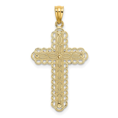 14k Two-tone Gold Gold Polished 2 Level Cross Pendant