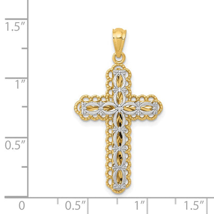 14k Two-tone Gold Gold Polished 2 Level Cross Pendant