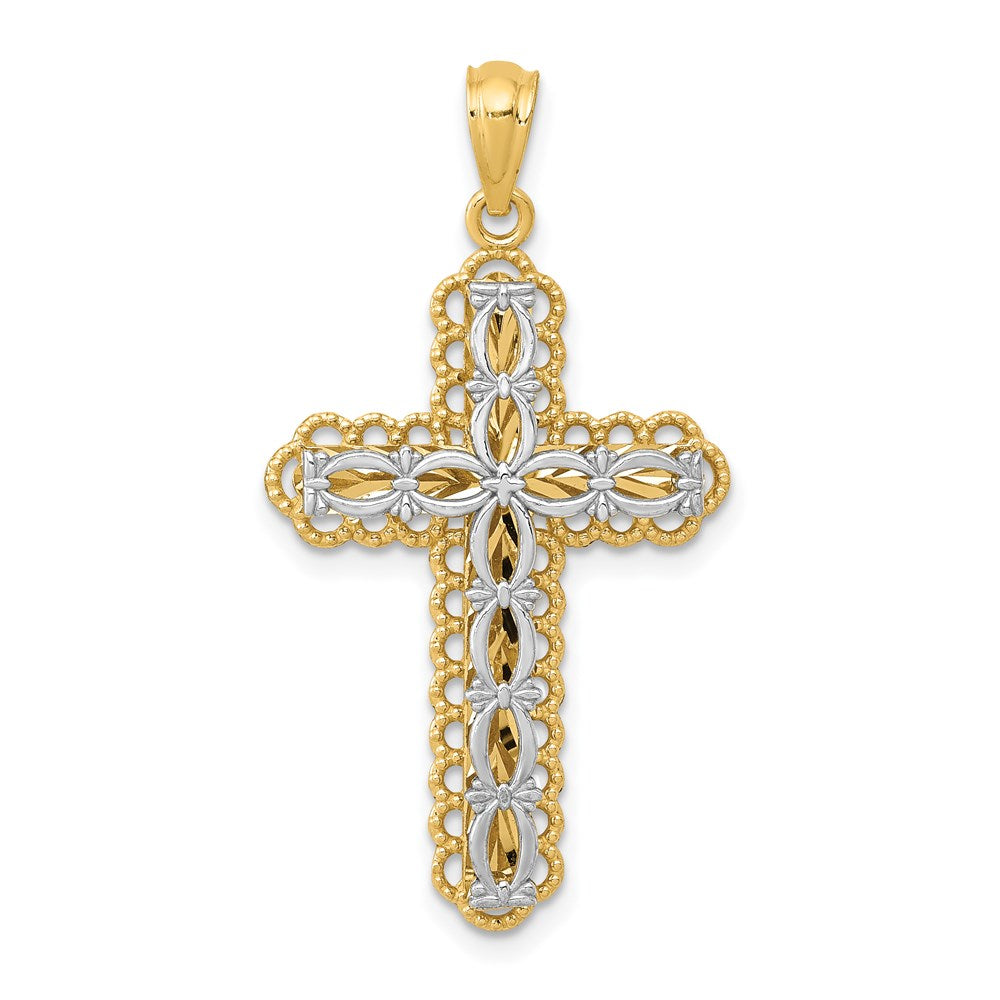 14k Two-tone Gold Gold Polished 2 Level Cross Pendant