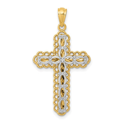 14k Two-tone Gold Gold Polished 2 Level Cross Pendant