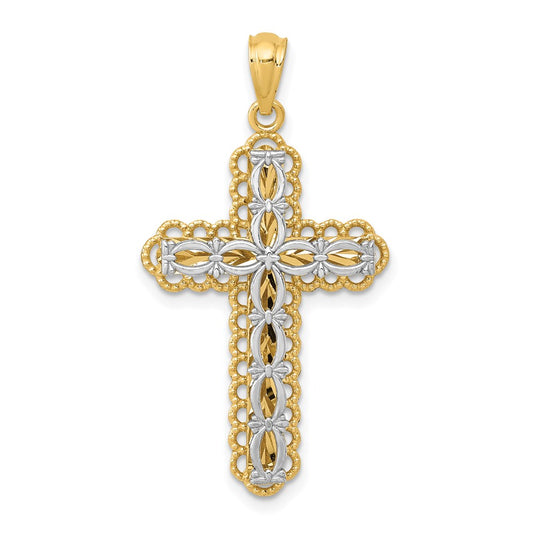 14k Two-tone Gold Gold Polished 2 Level Cross Pendant