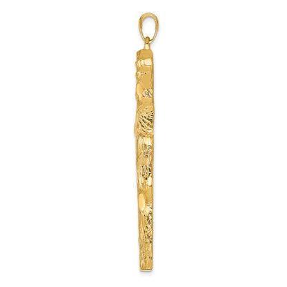 14k Yellow Gold Large Tree Textured Cross Pendant