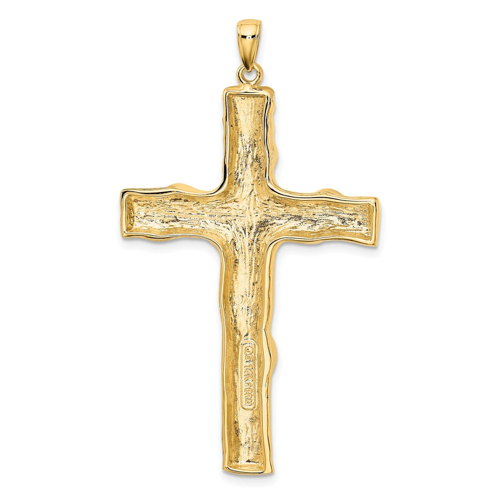14k Yellow Gold Large Tree Textured Cross Pendant