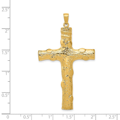 14k Yellow Gold Large Tree Textured Cross Pendant