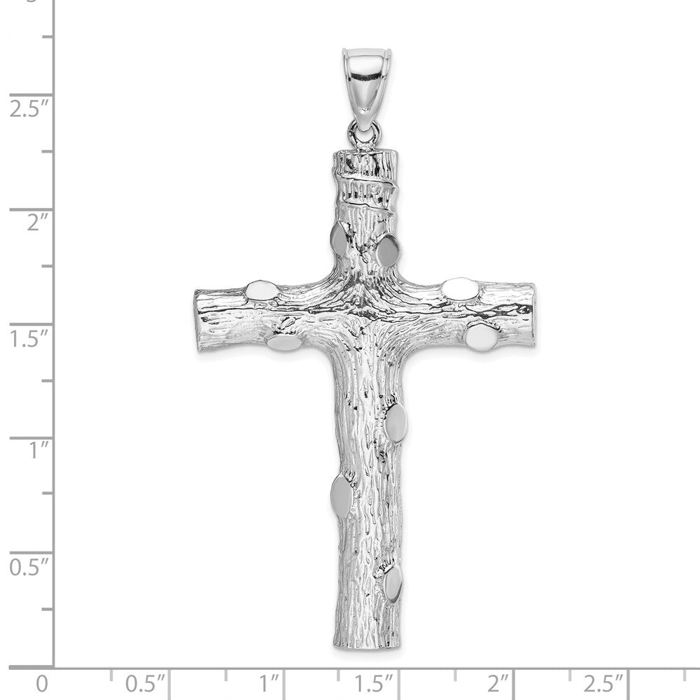 14k White Gold Large Tree Textured Cross Pendant