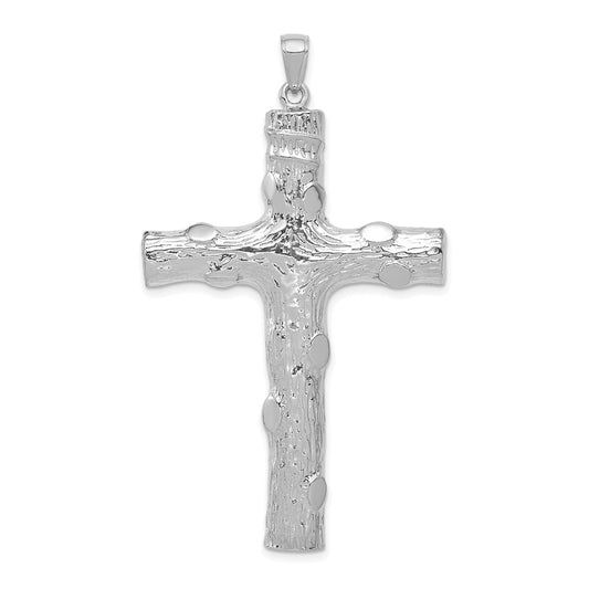 14k White Gold Large Tree Textured Cross Pendant