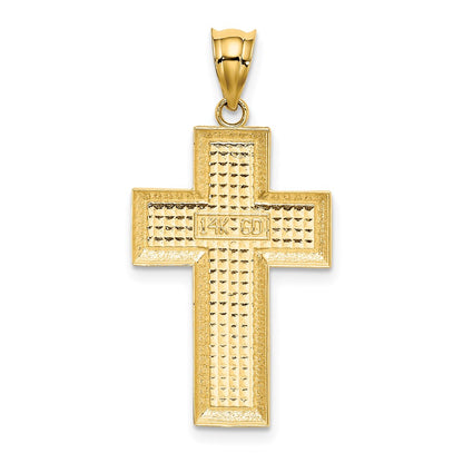 14k Yellow Gold Polished / Textured Cross Pendant