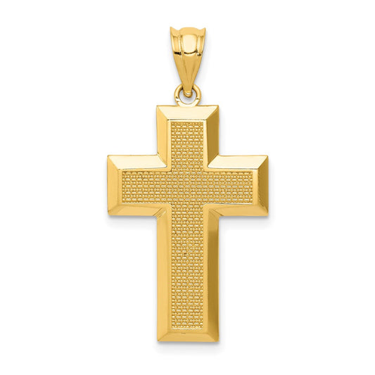 14k Yellow Gold Polished / Textured Cross Pendant