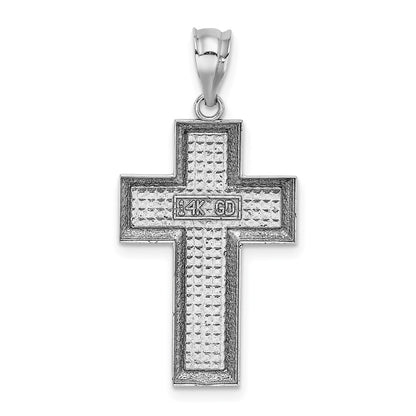14k White Gold Polished / Textured Cross Pendant