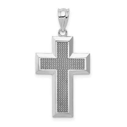 14k White Gold Polished / Textured Cross Pendant
