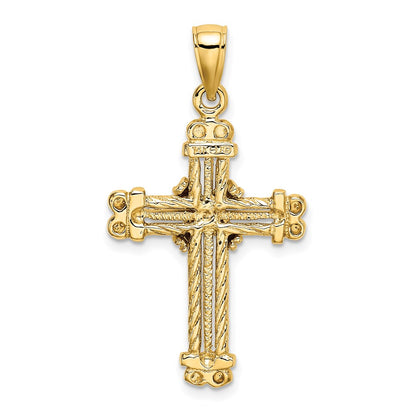 14k Yellow Gold Gold Polished / Textured Cross Pendant
