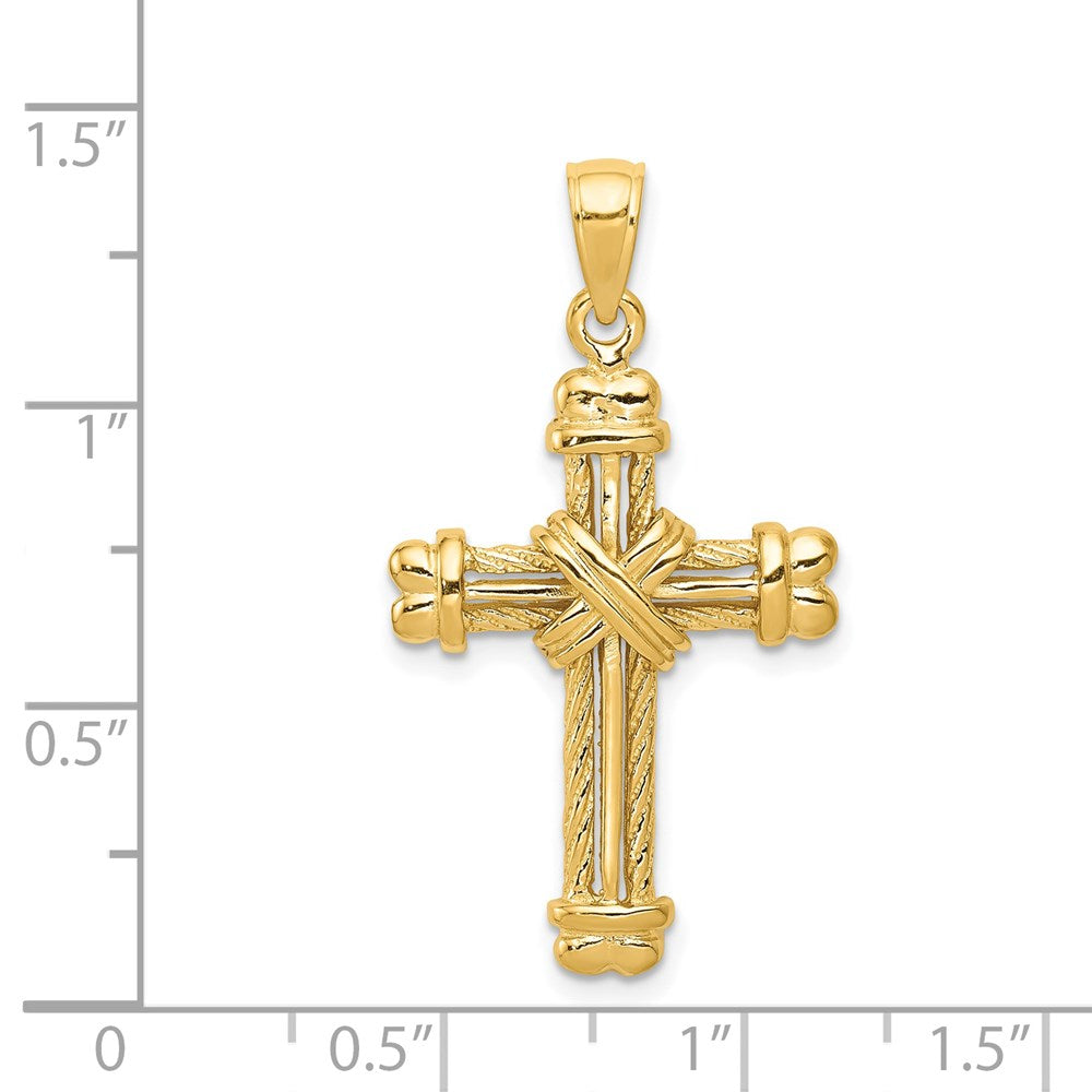 14k Yellow Gold Gold Polished / Textured Cross Pendant