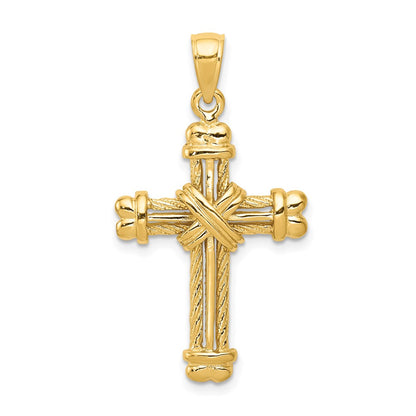14k Yellow Gold Gold Polished / Textured Cross Pendant