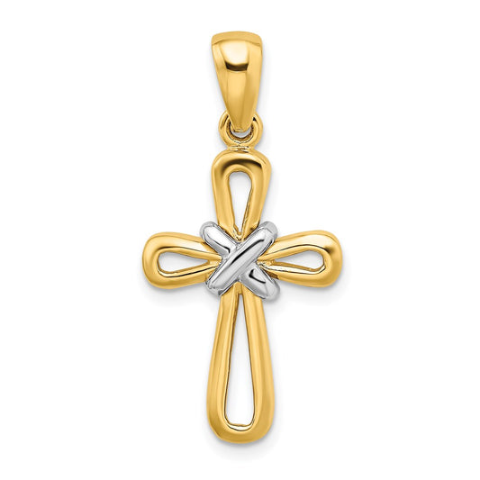 14k Two-tone Gold Cross  X  Center Pendant