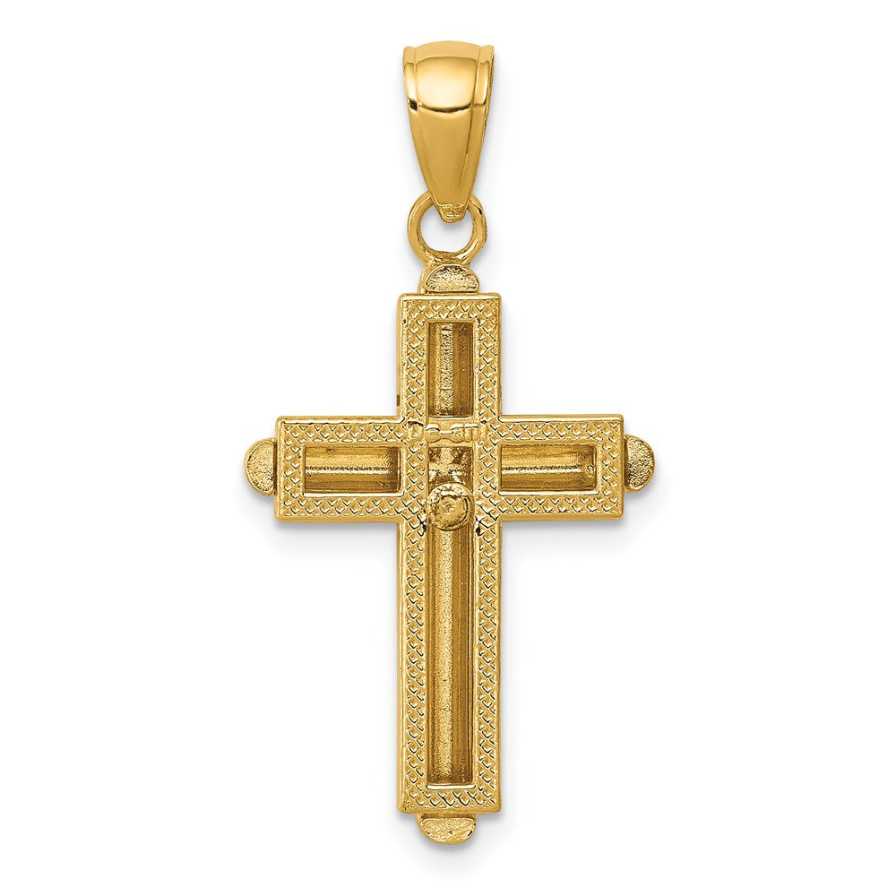 14k Yellow Gold Gold Polished Beveled Stick Cross W/Frame Pendant