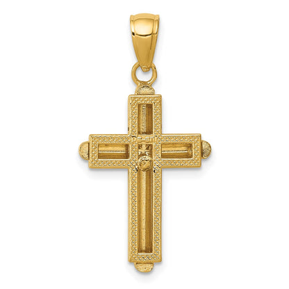 14k Yellow Gold Gold Polished Beveled Stick Cross W/Frame Pendant