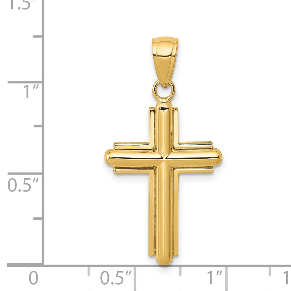 14k Yellow Gold Gold Polished Beveled Stick Cross W/Frame Pendant