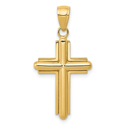 14k Yellow Gold Gold Polished Beveled Stick Cross W/Frame Pendant