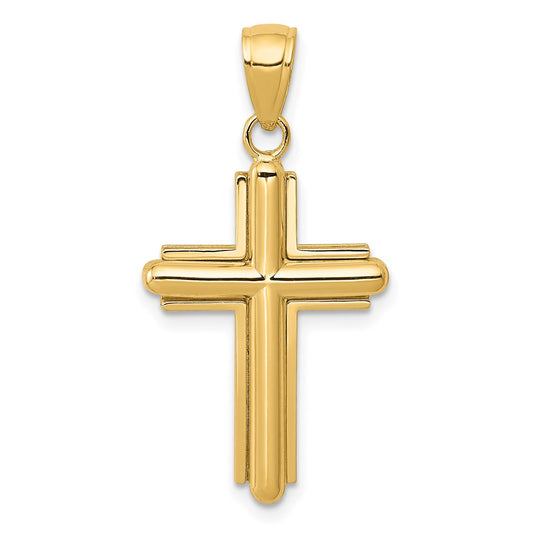 14k Yellow Gold Gold Polished Beveled Stick Cross W/Frame Pendant