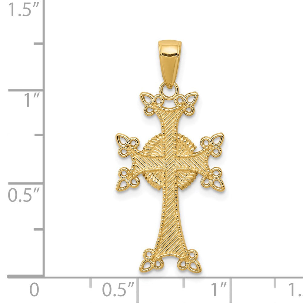 14k Yellow Gold Polished/Textured Armenian Cross Pendant