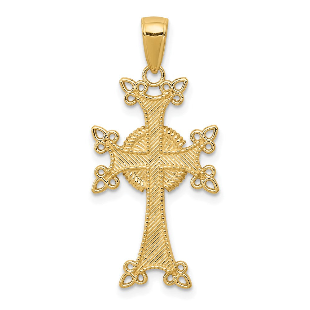14k Yellow Gold Polished/Textured Armenian Cross Pendant