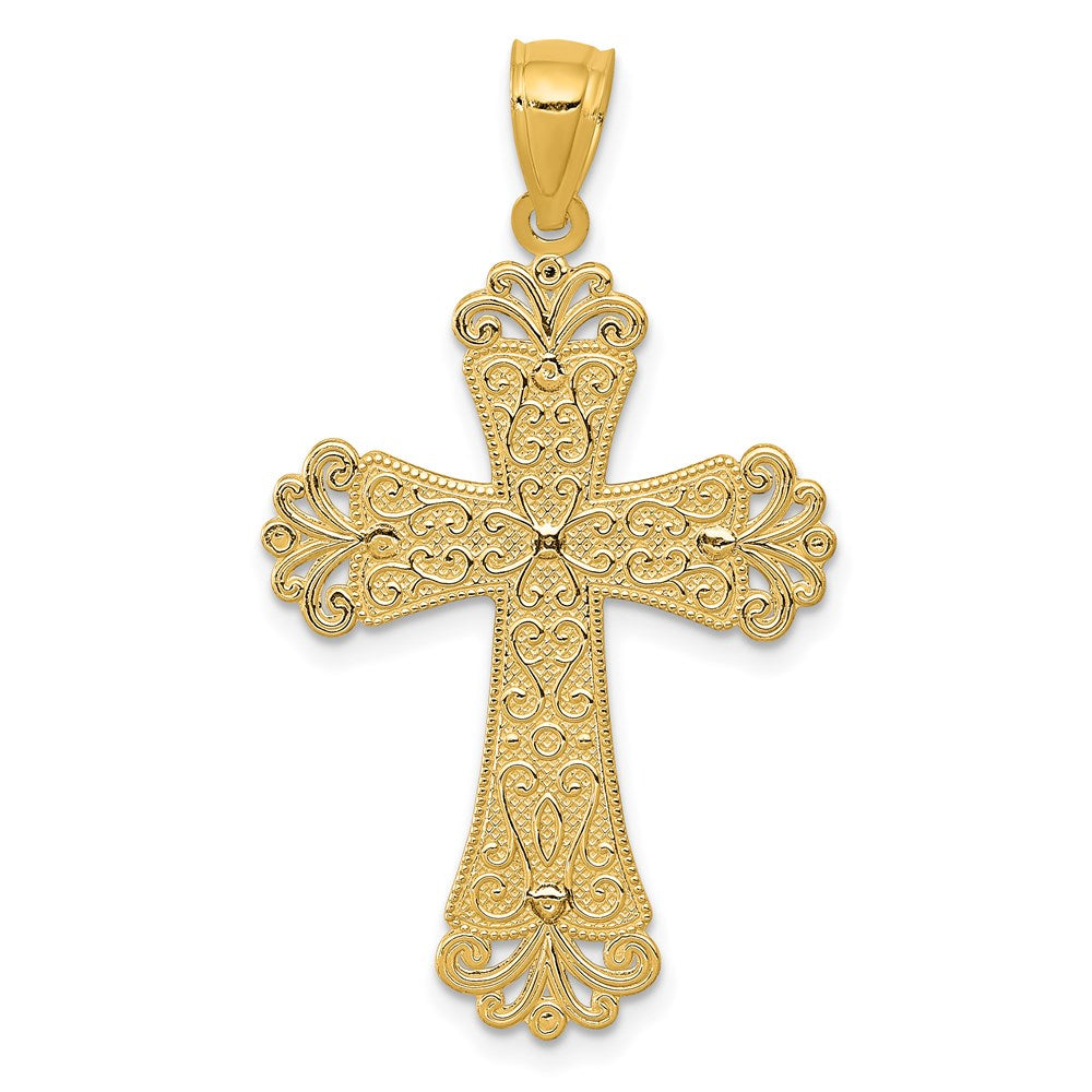 14k Two-tone Gold Polished 2 Level Budded Cross Pendant