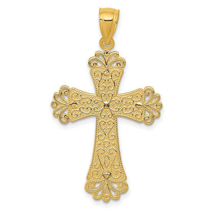 14k Two-tone Gold Polished 2 Level Budded Cross Pendant